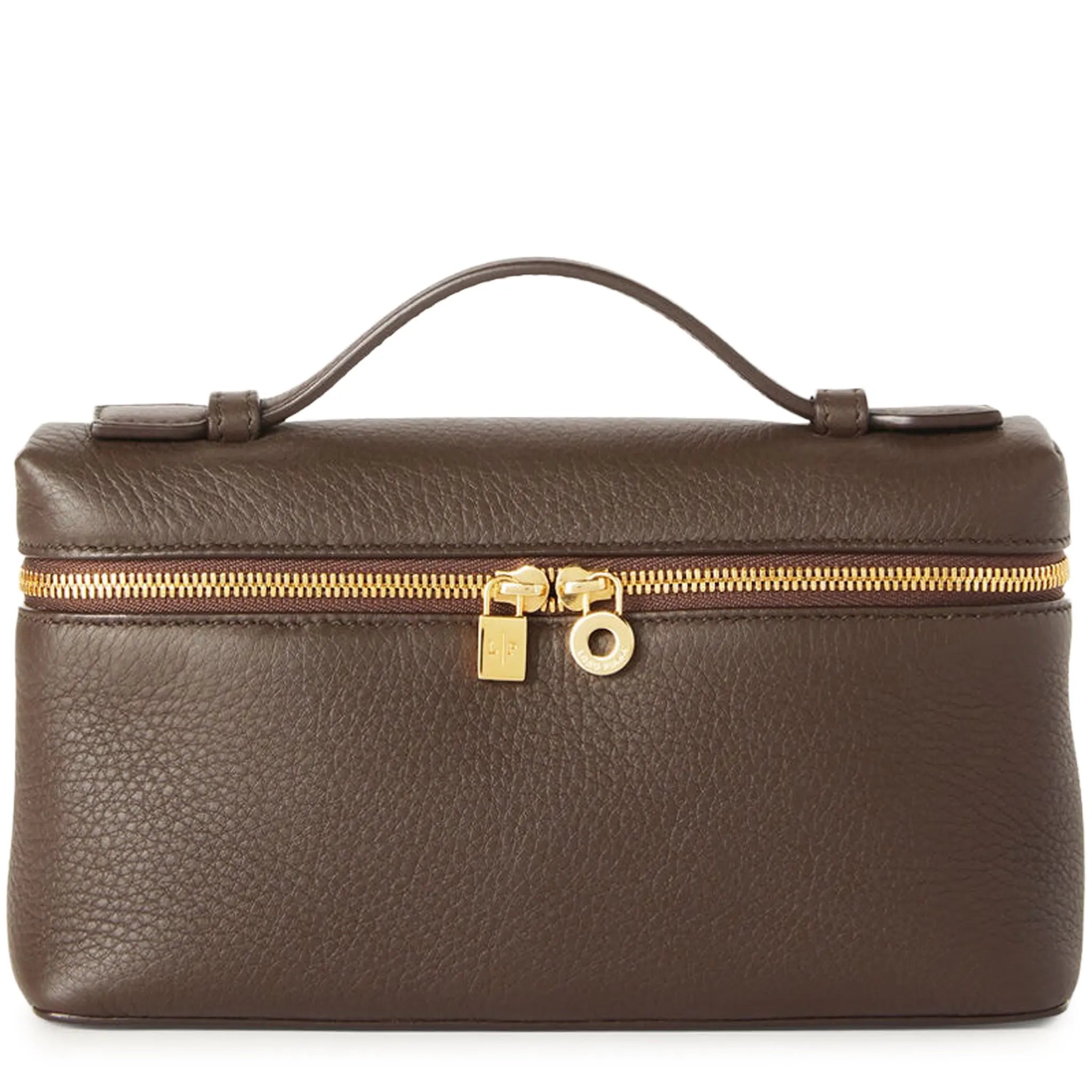 Front View of Loro Piana Extra Pocket L19 Dark Chocolate Sun Gold Shoulder Bag FAN4045_H0TO